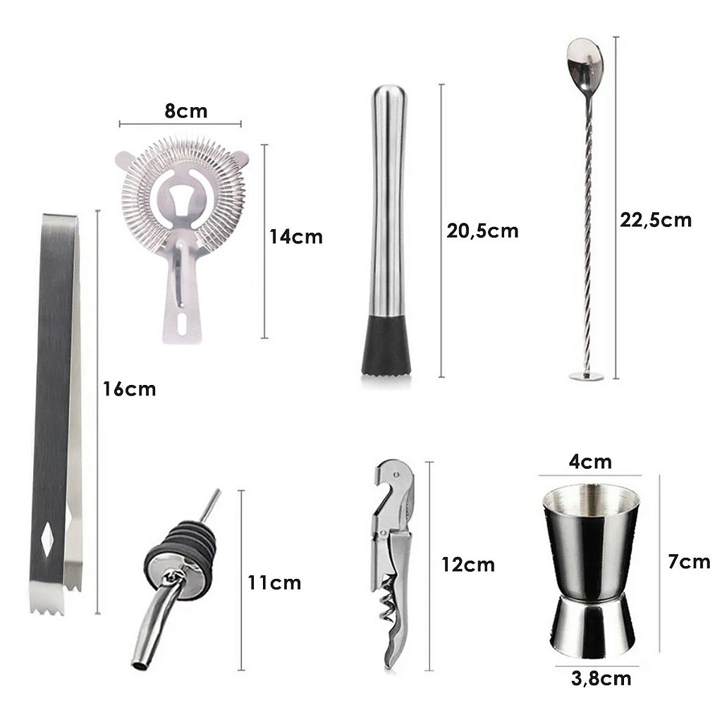 Kit Barman Profissional Coqueteleira 500ml 11 Peças Inox Caipirinha Drinks - Imagem 8